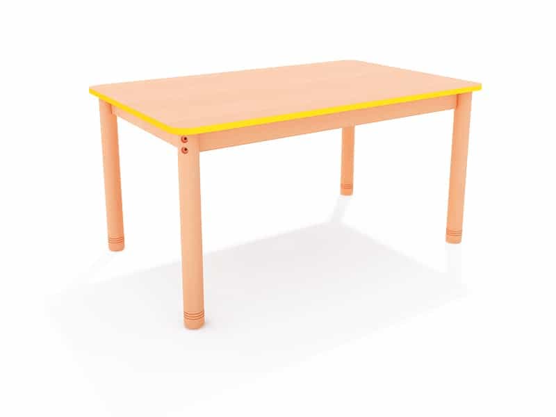 Table en bois rectangulaire classique. Couleur plateau en bois et bordure jaune